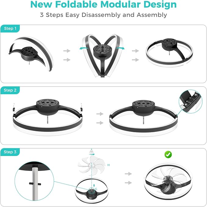 RGB Ceiling Fans with Lights and Remote, 20 Inch Flush Mount Low Profile Ceiling Fan with Light,3000K-6500K Dimmable,Modern LED Fandelier Ceiling Fan for Bedroom Living Room (Black)