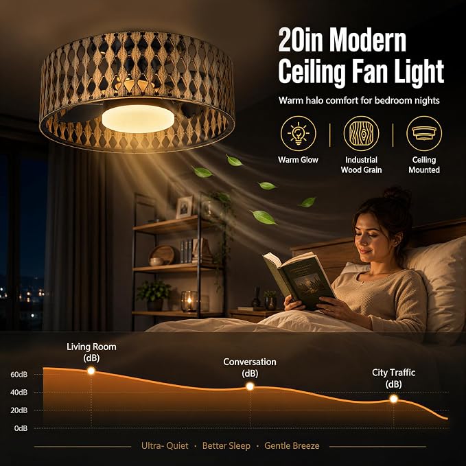 Low Profile Ceiling Fan With Lights,Ceiling Fans with Lights and Remote | Farmhouse fandelier with dimmable LED,Bobo Flush Mount Ceiling Fan for bedroom kitchen hallway dining room 20inch