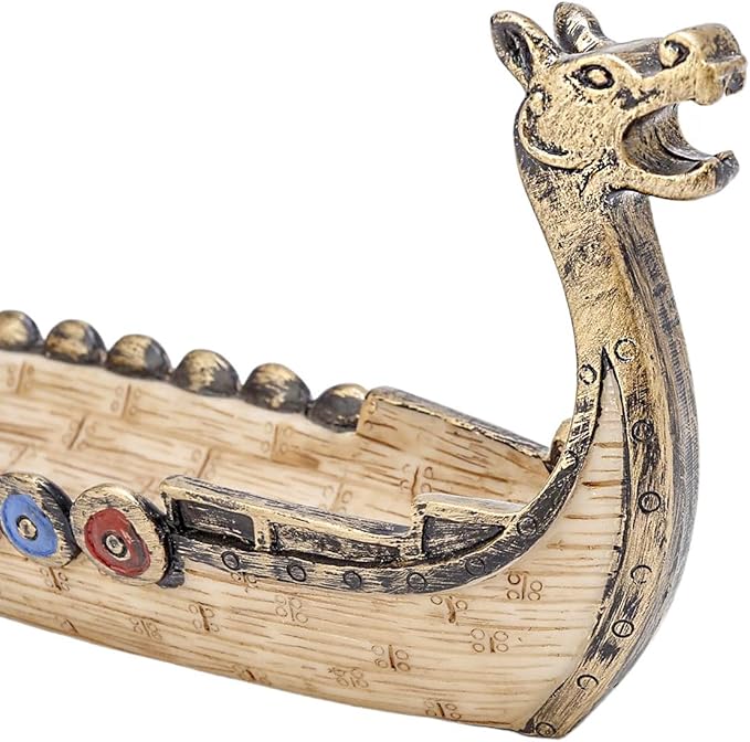 Comeon Retro Incense Burners Traditional Chinese Design Dragon Boat Incense Stick Holder Burner Hand Carved Carving Censer Ornaments (Brown)