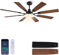 JSAITEE 60In Ceiling Fans with Lights - Brown Low Profile Fan Light with 8 Blades, 6 Wind Speeds Reversible, Dimmable, Modern Light Fixture for Indoor Living Room, Kitchen, Coverd Patios