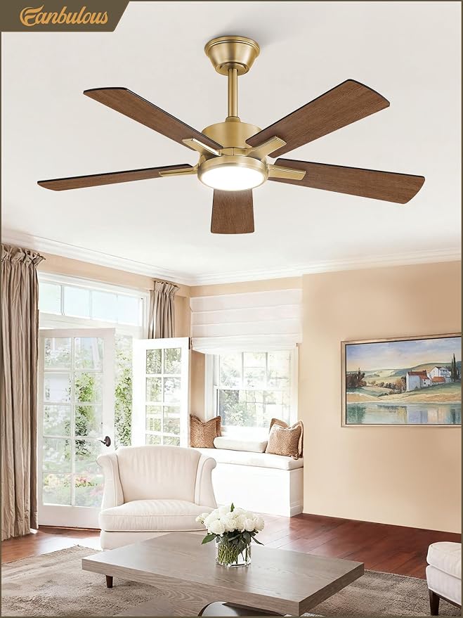 Fanbulous 42 Inch Black and Gold Ceiling Fans with Lights and Remote, Stepless Color Temperature Change & Dimmable 20W LED Ceiling Fan, 6 Speeds Reversible Quiet DC Motor for Bedroom, Living Room