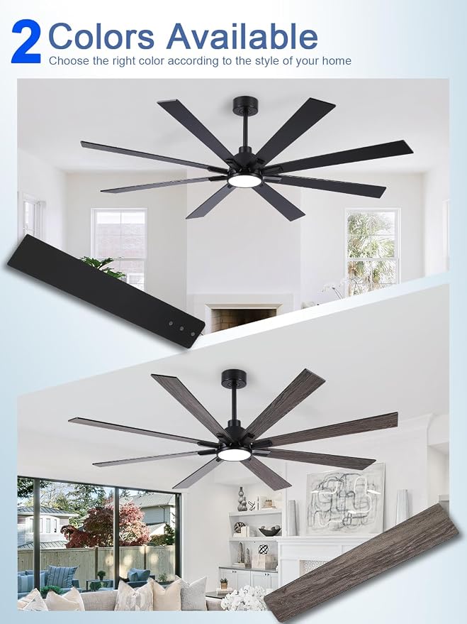 72 Inch Ceiling Fans with Lights and Remote, Pure Copper DC Motor Black Large Indoor/Outdoor Modern Industrial Ceiling Fan, Quiet, 6 Speed, 3CCT, for Patios Living Room Farmhouse Garage