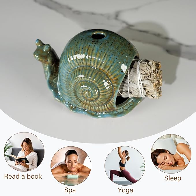 MOUGIGI Blue Ceramic Snail Palo Santo Holder – Elegant Chiminea for Sage, Incense Cones, and Candles – Ideal for Meditation, Yoga, Altar & Home Decor – Easy to Clean for an Enhanced Zen Experience