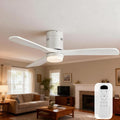 Sofucor Ceiling Fans with Lights-52 Inch Flush Mount White Ceiling Fan with Light and Remote Control,Low Profile Solid Wood Blades Modern Outdoor Ceiling Fans for Bedroom/Living Room/Dining Room/Patio
