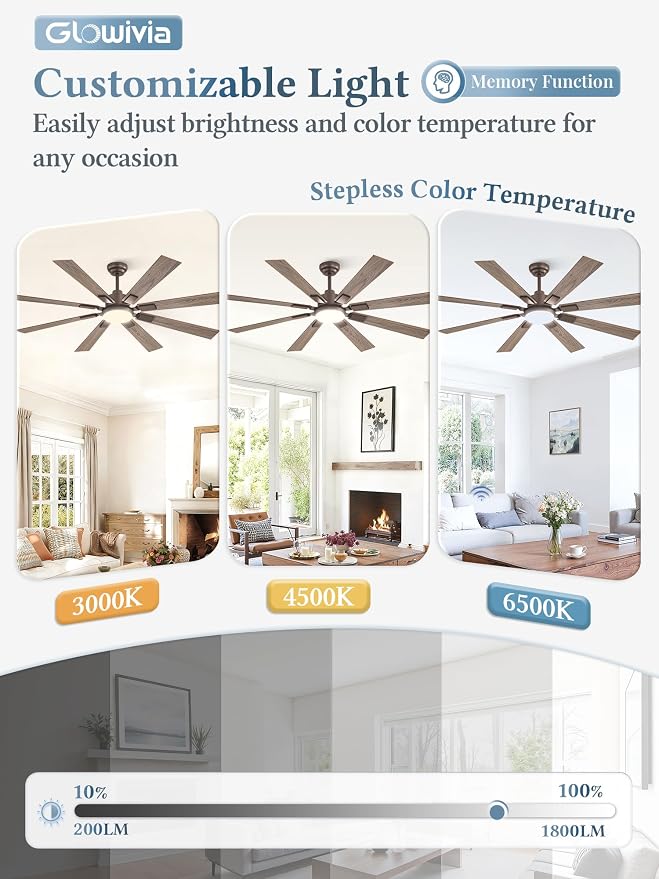 65 Inch Ceiling Fans with Lights and Remote&APP Control, Bronze Smart Ceiling Fan with 3000-6000K Dimmable, 6 Speeds Quiet Reversible Motor, Indoor/Outdoor Ceiling Fan for Living Room Bedroom