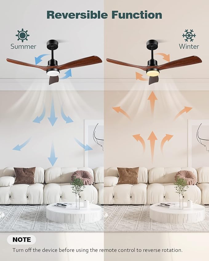 60 Inch Ceiling Fans with Lights, Outdoor Ceiling Fan for Patios with Light and Remote, 3 Downrods, ETL Listed, 3 Blades Solid Wood Ceiling Fan Reversible Quiet Dc Motor For Indoor Bedroom,60in,Walnut