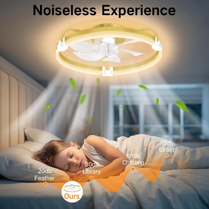 OUTON 20" Ceiling Fan with Light, Remote & App Control, Fandelier Low Profile Flush Mount Ceiling Fan with 3000K-6500K Stepless Dimmable, 6 Speed, Quiet DC Motor, Small Modern Ceiling Fans for Bedroom
