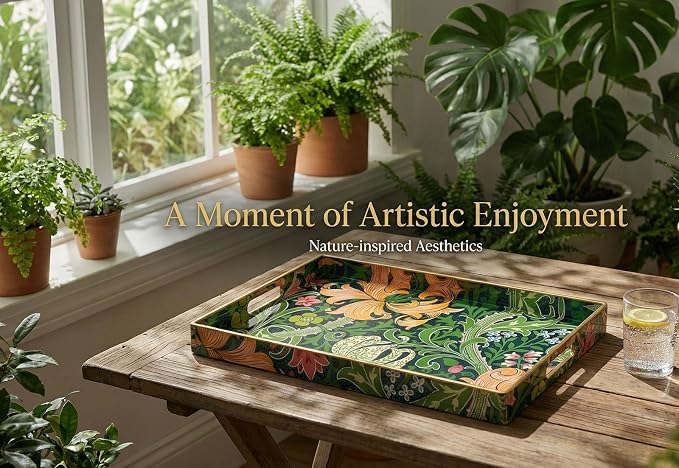 Decorative Tray, Marbling Plastic Tray with Handles, Rectangular Vanity Tray and Serving Tray for Bathroom, Kitchen, Ottoman and Coffee Table, 15.6" x 10.2" (Green Morris, 15.7 x 11.8 Inch)