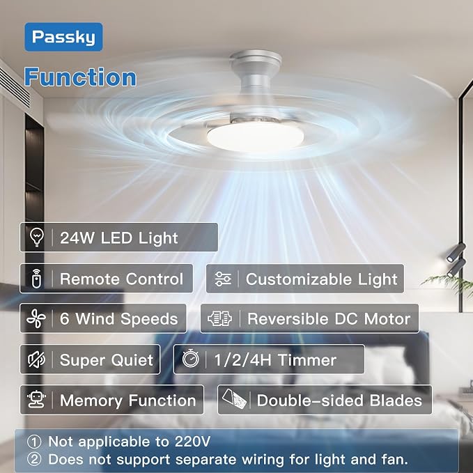Passky Ceiling Fans with Lights, 42 inch Flush Mount Ceiling fan with Remote Control, Low Profile Ceiling Fan for Bedroom, Farmhouse, Reversible, 3CCT, Dimmable, Noiseless DC Motor, Silver