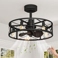 GarveeHome Caged Ceiling Fan 20in with Light, Flush Mount Fan Light Fixture | Black Metal Cage Flush Mount Ceiling Fan with Light, Remote Control Farmhouse Fan Light for Bedroom