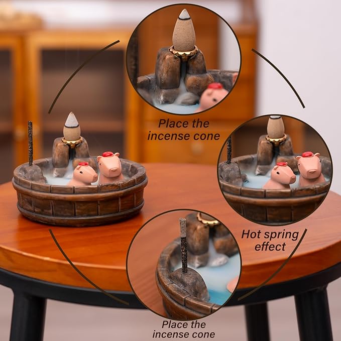 MOUGIGI Capybara Backflow Incense Holder - Cute Unique Design Backflow Burner with Waterfall Effect for Relaxation and Aromatherapy, Ideal for Living Room, Yoga Studio, and Creative Spaces
