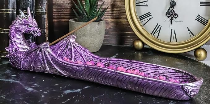 Ebros Gift Magenta Sunset Dragon Guarding Pink Quartz Crystal Quarry River Incense Burner Holder Figurine 10.5" Long Fantasy Mythical Dungeons and Dragons Home Decorative Accent Statue