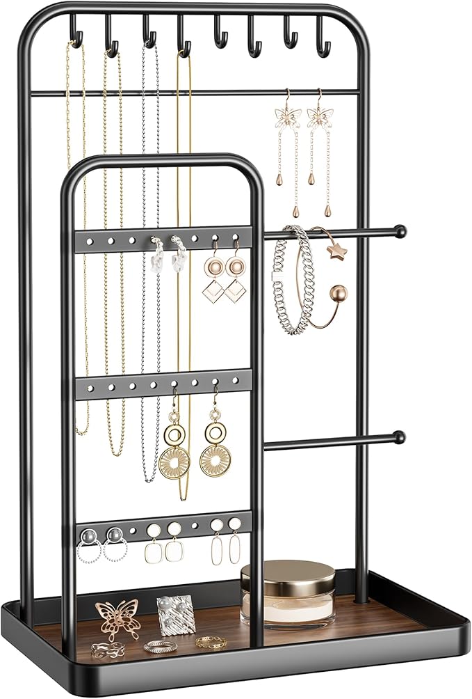 pickpiff Jewelry Holder Stand: Jewelry Display for Necklace, Bracelet, Earring, Ring, Black