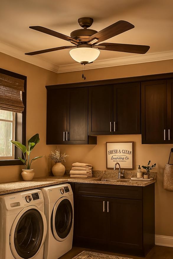 Hinkley Metro 52" LED Indoor Dual Mount Ceiling Fan with Light, Traditional Style, Reversible Wooden Fan Blades, Metallic Matte Bronze and Walnut, Remote Sold Separately