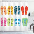 Ambesonne Summer Shower Curtain, Holiday Themed Slippers with Hearts Dots and Stars Pattern Cartoon Illustration, Cloth Fabric Bathroom Decor Set with Hooks, 69" W x 84" L, Yellow Green White