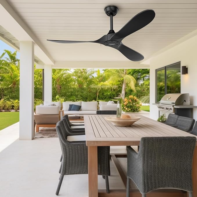 Obabala Black Outdoor Ceiling Fan, 52 in Ceiling Fans No Light with Remote Control, 3 Blades, 6 Speed Reversible DC Motor Modern for Patios, Living Room, Bedroom, Porch