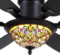 Tiffany Ceiling Fans with Lights - 52" Ceiling Fan Chandelier with Stained Glass Shade, 6 Speeds Reversible 6 Dual-Blades, Flush Mount, 3 CCT Dimmable LED Lights, Remote & APP Control, Vintage Style