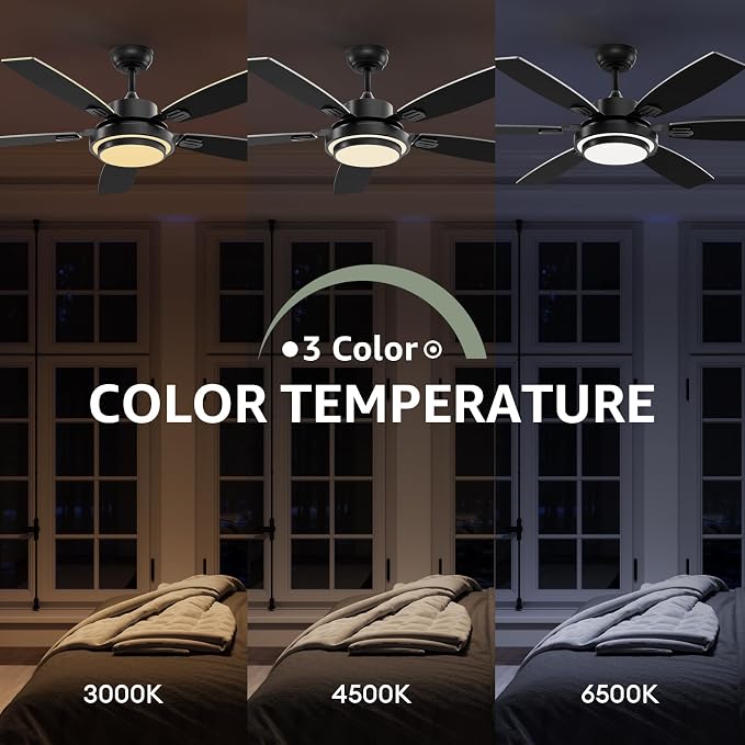 Ceiling Fans with Lights and Remote Control, 52 Inch Black Ceiling Fan for Bedroom Living Room and Patio, Medium Modern Black Ceiling Fan for Indoor and Outdoor