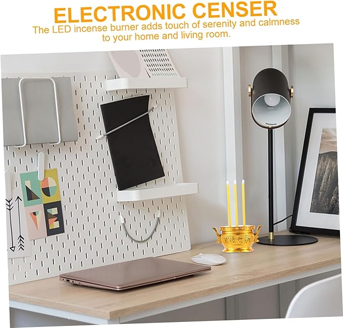 BESPORTBLE Electronic Incense Burner Insencens Burner Led Incense Stick Thai Candle Lamp Buddhist Electric Incense Stick Incense Holder Chinese Candle Light Plastic Shine Treasure Bowl