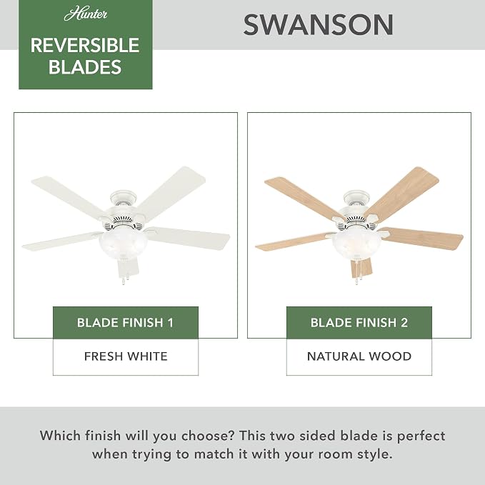Hunter Swanson, Indoor, Ceiling Fan, with LED Light, 52 inch, Fresh White