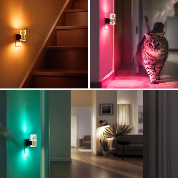 L LOHAS LED Night Light, [2-Pack] Dimmable Night Lights Plug into Wall | Remote Control, RGB Color Changing, Dusk to Dawn Sensor, Acrylic Bubble Nightlight for Bathroom