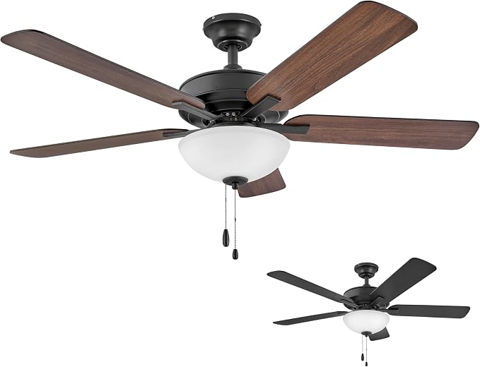 Hinkley Metro 52" LED Indoor Dual Mount Ceiling Fan with Light, Traditional Style, Reversible Wooden Fan Blades, Matte Black and Walnut, Remote Sold Separately