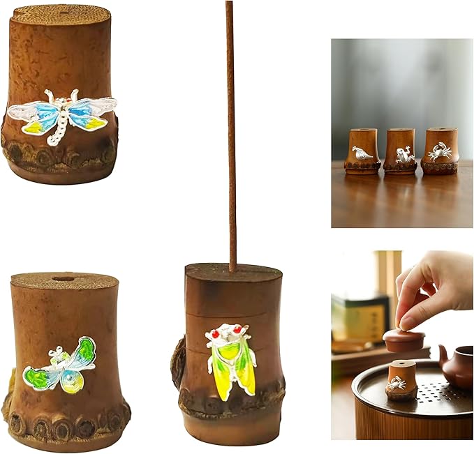 Bamboo Tea Pot Lid Incense Holder – Decorative Firing Stand for Home Decor, Yoga, Spa, Meditation, and Unique Decoration (Multicolor)