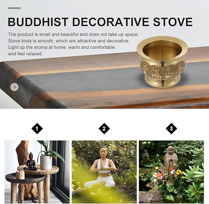 HEALLILY Retro Copper Incense Burner 3.93X3.93X2.67In Elegant Home Decor Buddhist Censer with Bowl Design for Relaxation and Meditation