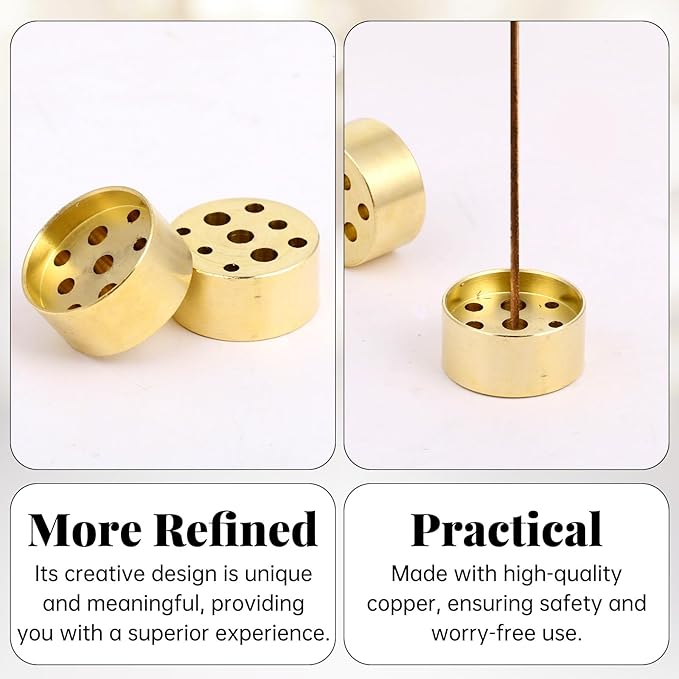 2 Pack Incense Holder Brass Incense Holder 9 Holes Small Retro Copper Burner Accessories for Meditation Spa Room Home Office