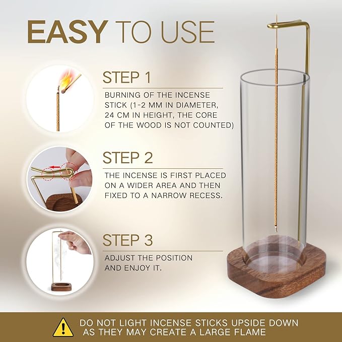YHAOEN Incense Holder, Insence- Stick Holder [Anti-Ash Flying] with Removable Glass Ash Catcher Mess-Free Incense Burner Holder, Incense Stick Holder for Home Decor Yoga Spa, Unique Incense Burner