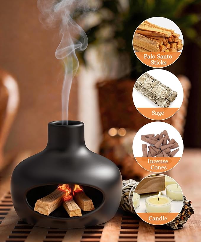Palo Santo Holder - Modern Chiminea Incense Burner for Yoga, Meditation, and Anxiety Relief - Wood Sticks Dish, Sage Ash Catcher, Smudge Bowl, Cone Burner - Cauldron
