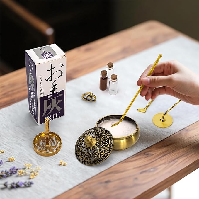 Noamus 12 Pcs Incense Burner Kit, Brass Powder Ash Making Set with Censer, Chinese Incense Art Mold Press Tool, Home Fragrance Holder in Gift Box for Relaxation, Meditation, Yoga, Aromatherapy