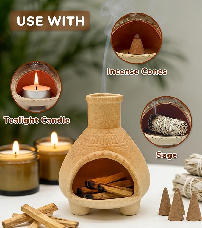 Mini Ceramic Palo Santo Holder for Incense Sticks, White Sage and Meditation Decor, Decorative Palo Santo Burner (Natural)