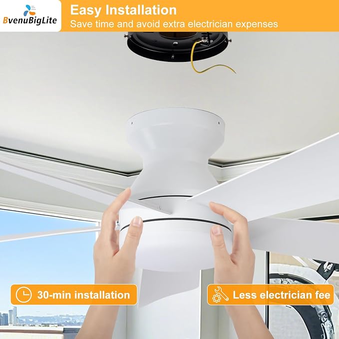 Ceiling Fans with Lights and Remote: 42 Inch Ceiling Fan with Light Low Profile - Flush Mount Ceiling Fan 5 Blades Reversible 3CCT Dimmable Noiseless for Bedroom (White)