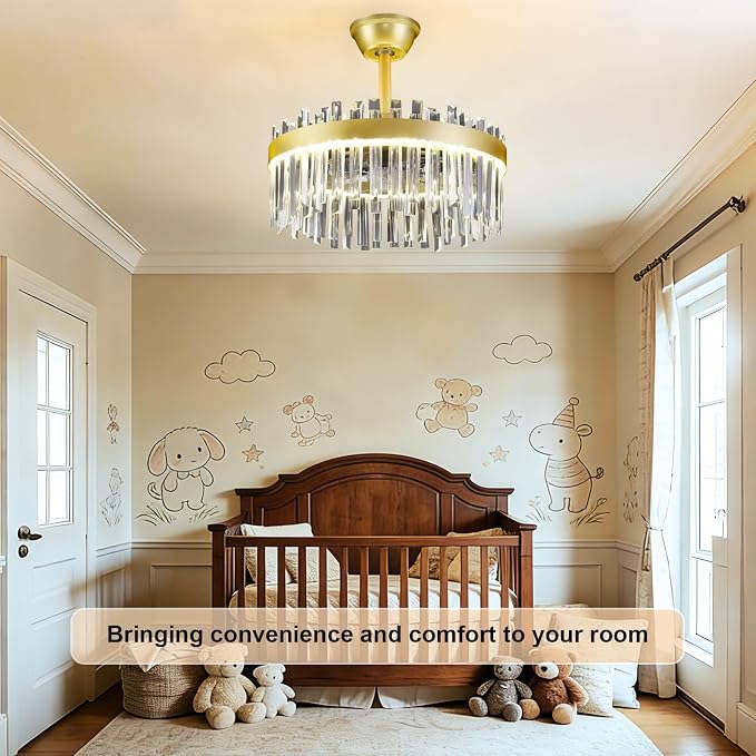 Depuley Modern Ceiling Fan with Lights: 20" Gold Chandelier Cagd Fan with Remote Control - Crystal Fandelier for Girl's Bedroom Living Room Nursery