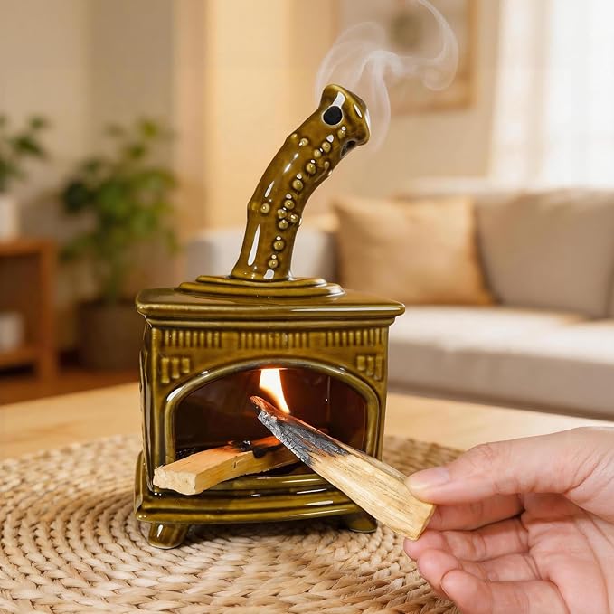 MOUGIGI Handcrafted Dark Green Ceramic Palo Santo Holder & Incense Burner - Compact Meditation Accessory for Burning of Palo Santo Sticks & Cones - Zen-Inspired Home Decor Gift for Energy Cleansing