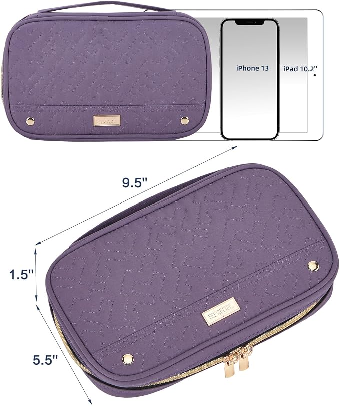 NISHEL Travel Jewelry Case Organizer, Tangle-Free Necklace Storage Bag | Stores rings, earrings, bracelets and watches in a compact case for travel, vacations and daily use, Purple, Medium