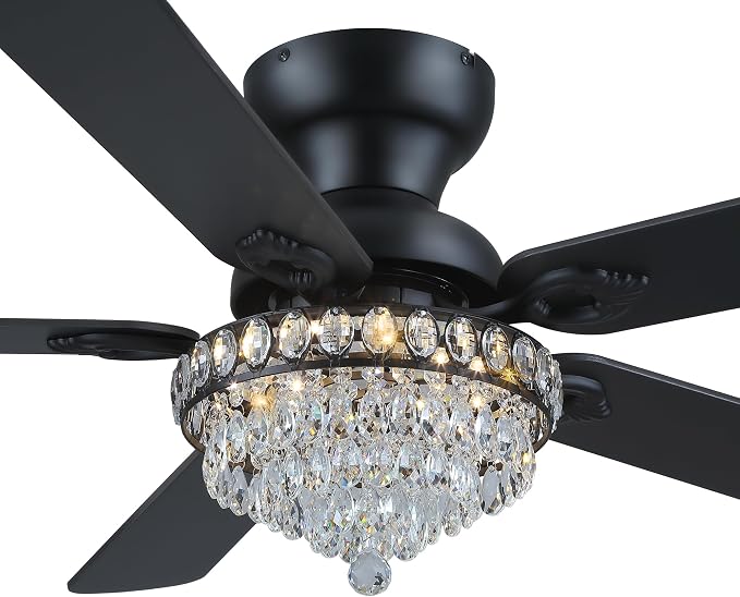 GJeg Crystal Ceiling Fan Fandelier with Lights-Ceiling Fans with Remote Control,Modern Ceiling Fan with Noiseless DC Reversible Motor,Dining Room,Living Room(52" Black)