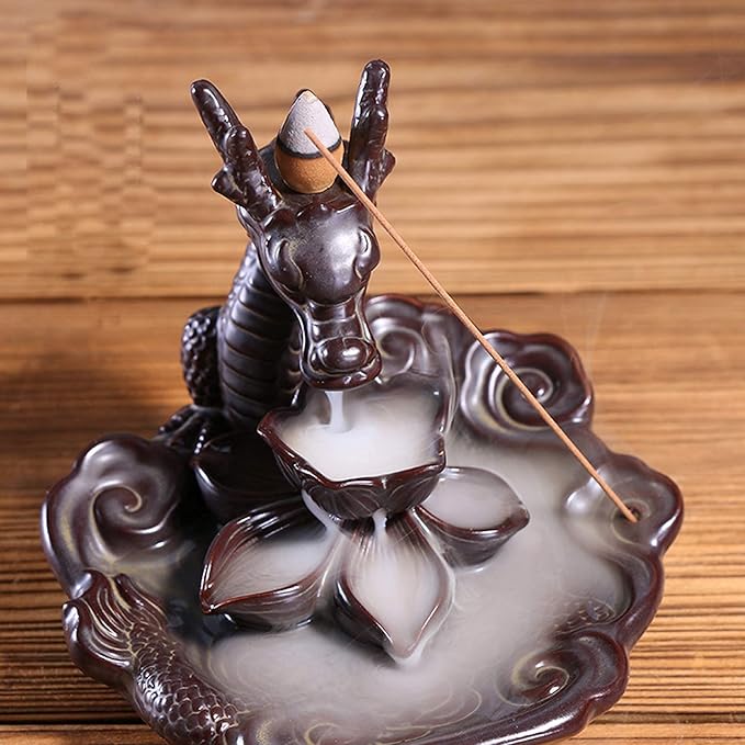 Dragon Incense Waterfall Burner Ceramic Backflow Incense Holder Set with Incense Cones and Incense Sticks, Dragon Ornament for Home Décor
