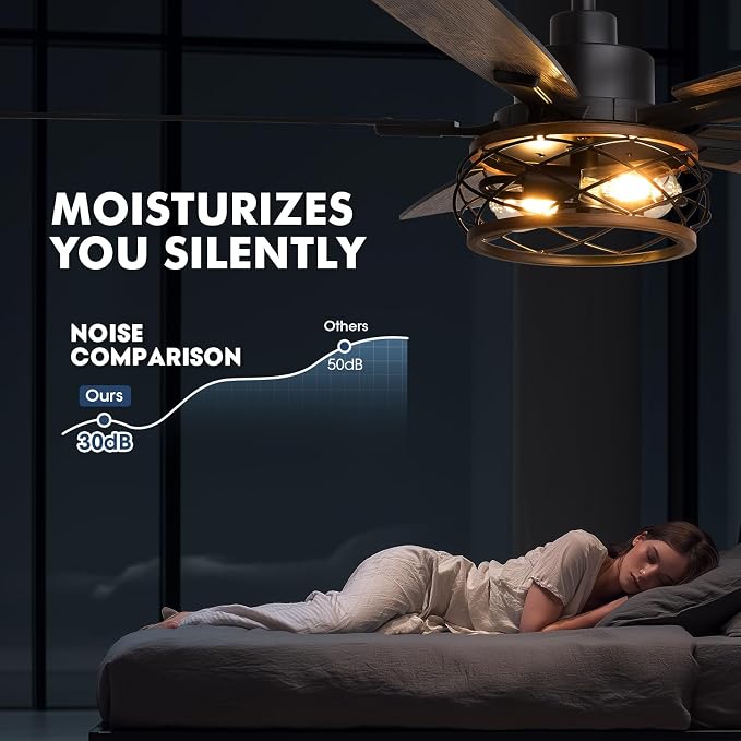 52 Inch Farmhouse Ceiling Fan with Lights and Remote, Dual Finish 5 Blades, 6-Speed Adjustable, Quiet & Reversible DC Motor, Rustic Caged Ceiling Fan for Bedroom Living Room Outdoor Covered Patio
