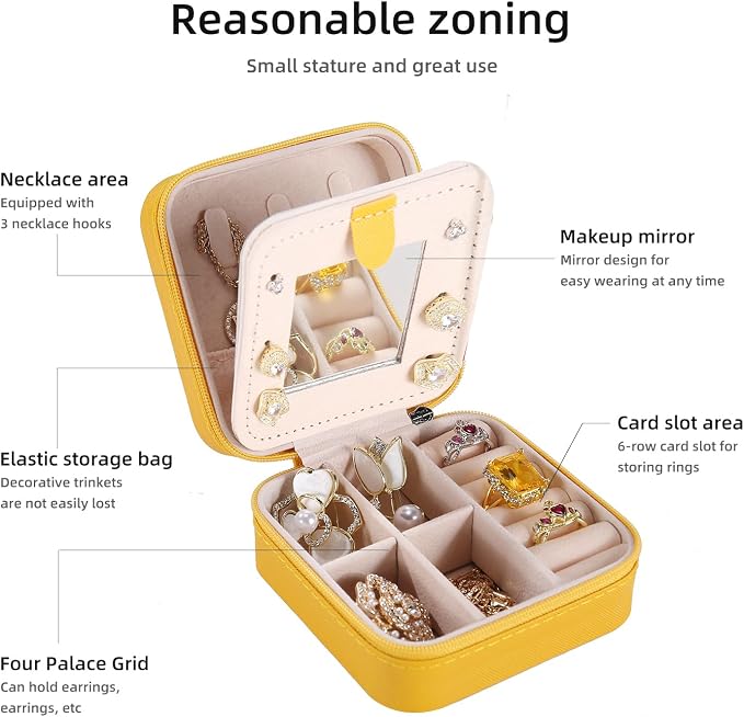 KElofoN Travel jewelry case Travel jewelry box Travel Jewelry Organizer Small Jewelry Organizer Box for Girls Women with Mirror (Yellow-5)