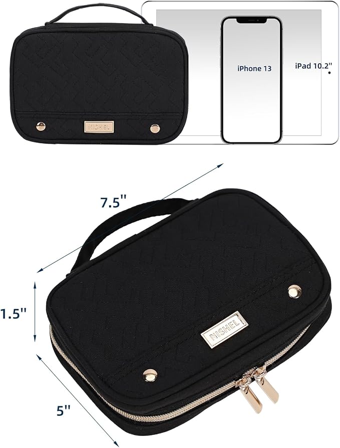 NISHEL Travel Jewelry Case Organizer, Tangle-Free Necklace Storage Bag | Stores rings, earrings, bracelets and watches in a compact case for travel, vacations and daily use, Black, Small