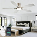 FUMLTP 52 inch Ceiling Fans with Lights, Flush Mount Ceiling Fan with Light and Remote/APP Control, DC Motor, Dimmable LED, Noiseless, Low Profile Ceiling Fan for Bedroom Indoor/Outdoor Use (Nickel