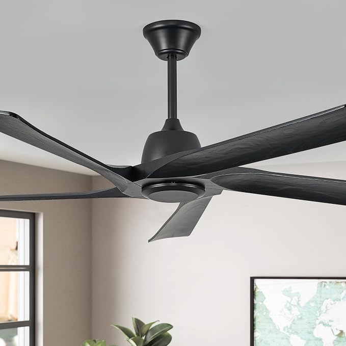 60" Solid Wood Ceiling Fan No Lights, Remote and APP Control, DC Motor, 6-speed Reversible, Ceiling Fans without Light for Bedroom, Living Room, Office, Black