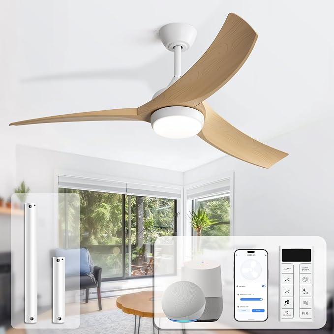 Sofucor 52 Inch Smart Ceiling Fan, Modern Outdoor Ceiling Fans with Lights Remote Control, Works with Alexa/App/Google, Airflow 6000CFM ABS 3 Blades Reversible DC Motor for Living Room Bedroom Patio