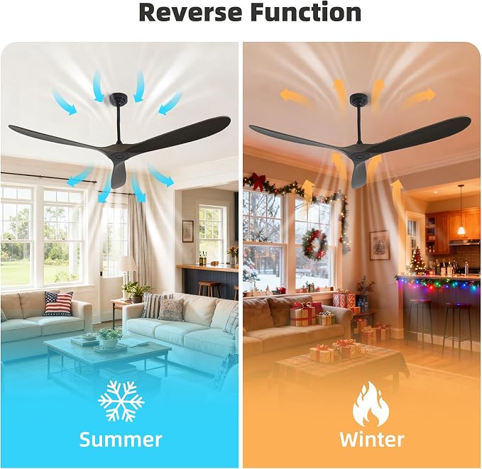 Ceiling Fan Without Light, 72 Inch Smart Wood Ceiling Fan no Lights, Compatible with Alexa/Google, 3 Natural Walnut Blades, Remote, Quiet Reversible DC Motor for Indoor Outdoor, Dark Brown