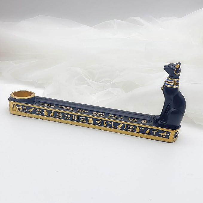 Ancient Egypt Egyptian Bastet Cat Goddess Statue Collectible Figurine Bastet Golden Incense Sticks Burner/Holder