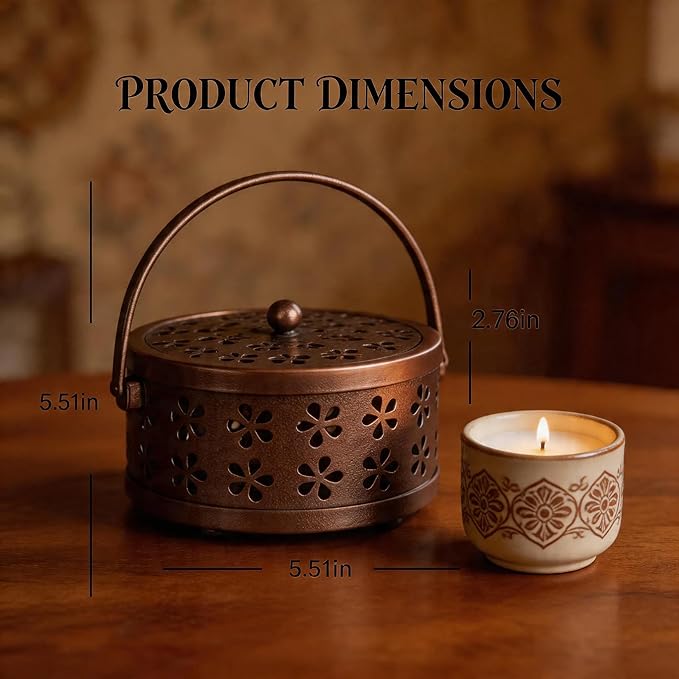 2-Pack Retro Bronze Mosquito Coil Holder, Outdoor Citronella Incense Sticks Burner, Metal Incense Holder with Handle