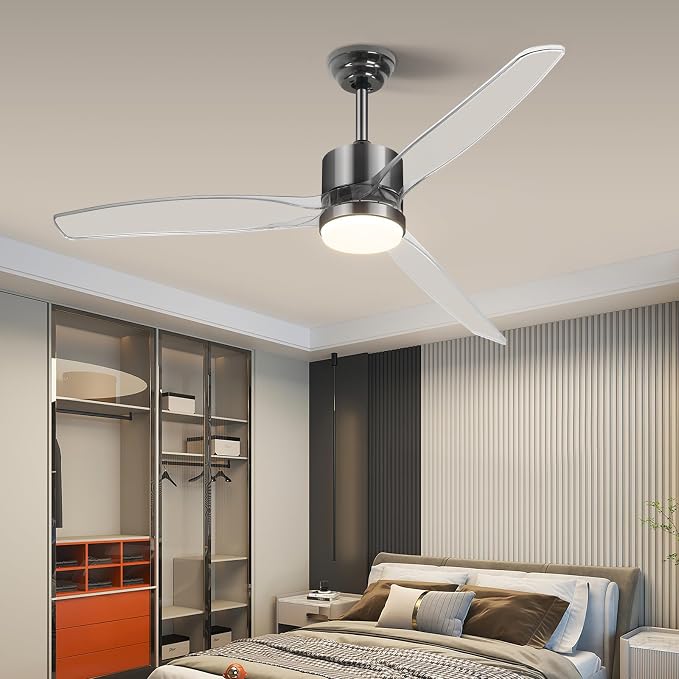 OKELI 52" Smart Ceiling Fan with Light, WiFi Enabled for Alexa & App Control, Reversible Black Modern Ceiling Fan with Dimmable LED Light and Remote, Clear Blades for Living Room Bedroom