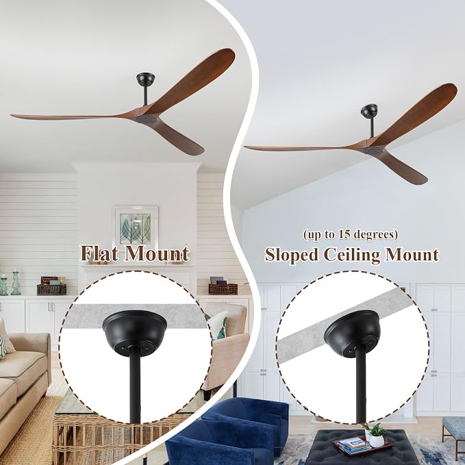 88" Ceiling Fan, Extra Large No Lights, 3 Wood Walnut Blades, DC Motor, Reversible Propeller Outdoor Ceiling Fan for Patios, Exterior House Porch, Farmhouse Gazebo with Remote Control